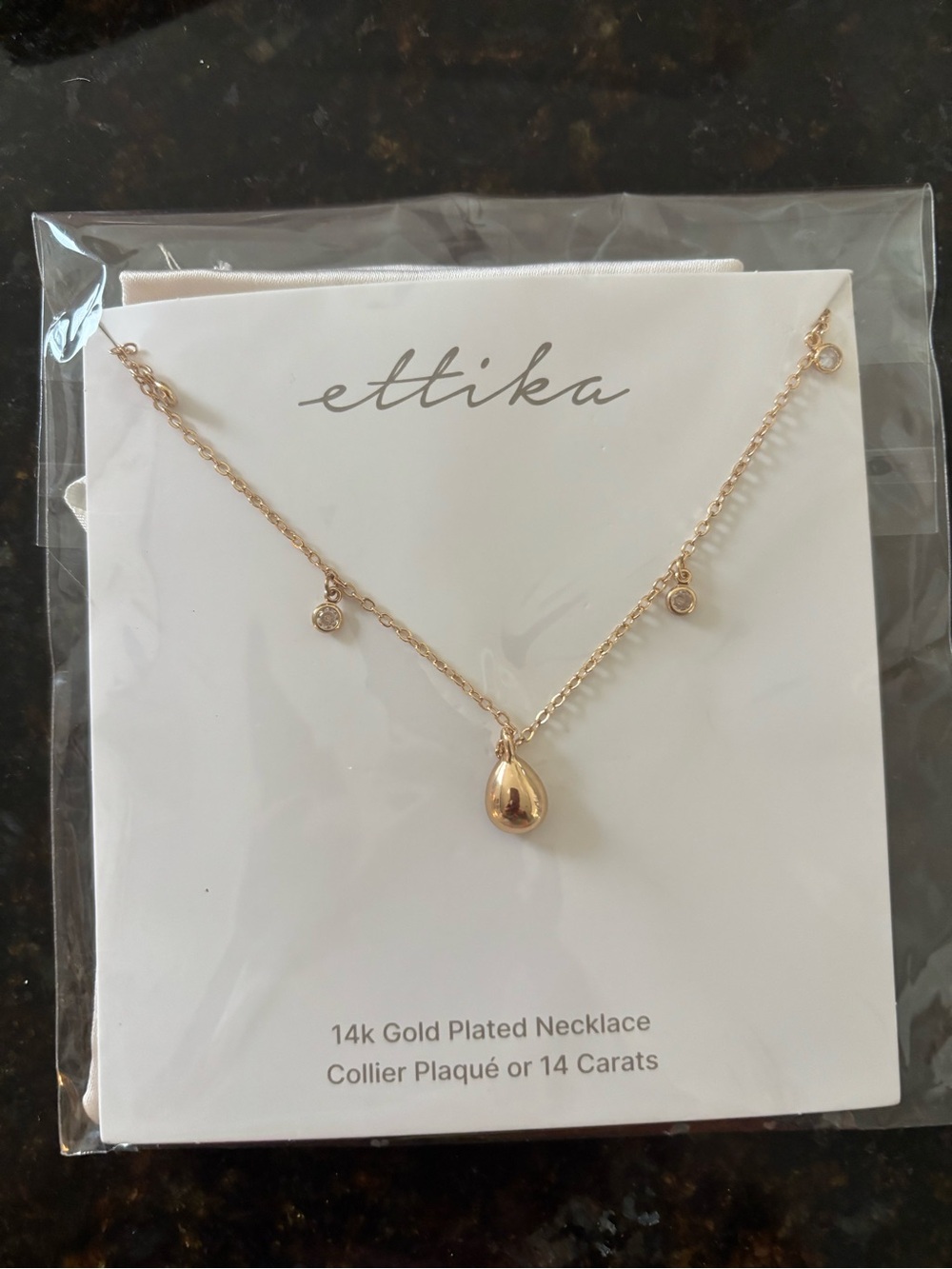 ettika 14K Gold Plated Teardrop Charm Necklace with Sparkle Accents